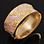 Wide Pink Enamel 'Flower & Butterfly' Hinged Bangle In Gold Plated Metal - 18cm Length - view 13