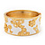 Wide White Enamel 'Flower & Butterfly' Hinged Bangle In Gold Plated Metal - 18cm Length - view 7