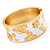 Wide White Enamel 'Flower & Butterfly' Hinged Bangle In Gold Plated Metal - 18cm Length - view 11