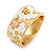 Wide White Enamel 'Flower & Butterfly' Hinged Bangle In Gold Plated Metal - 18cm Length - view 5