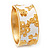 Wide White Enamel 'Flower & Butterfly' Hinged Bangle In Gold Plated Metal - 18cm Length - view 6