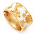 Wide White Enamel 'Flower & Butterfly' Hinged Bangle In Gold Plated Metal - 18cm Length - view 8