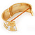 Wide White Enamel 'Flower & Butterfly' Hinged Bangle In Gold Plated Metal - 18cm Length - view 9