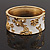 Wide White Enamel 'Flower & Butterfly' Hinged Bangle In Gold Plated Metal - 18cm Length - view 10
