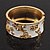 Wide White Enamel 'Flower & Butterfly' Hinged Bangle In Gold Plated Metal - 18cm Length - view 13
