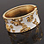 Wide White Enamel 'Flower & Butterfly' Hinged Bangle In Gold Plated Metal - 18cm Length - view 4