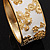Wide White Enamel 'Flower & Butterfly' Hinged Bangle In Gold Plated Metal - 18cm Length - view 14