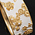 Wide White Enamel 'Flower & Butterfly' Hinged Bangle In Gold Plated Metal - 18cm Length - view 3