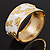 Wide White Enamel 'Flower & Butterfly' Hinged Bangle In Gold Plated Metal - 18cm Length - view 2