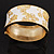 Wide White Enamel 'Flower & Butterfly' Hinged Bangle In Gold Plated Metal - 18cm Length - view 15