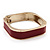 Dark Red Enamel Square Hinged Bangle Bracelet In Gold Plated Metal - 18cm Length - view 8