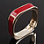 Dark Red Enamel Square Hinged Bangle Bracelet In Gold Plated Metal - 18cm Length - view 6