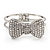 Diamante 'Bow' Hinged Bangle Bracelet In Rhodium Plated Metal - 19cm Length - view 3