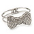Diamante 'Bow' Hinged Bangle Bracelet In Rhodium Plated Metal - 19cm Length - view 9