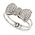 Diamante 'Bow' Hinged Bangle Bracelet In Rhodium Plated Metal - 19cm Length - view 11