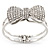 Diamante 'Bow' Hinged Bangle Bracelet In Rhodium Plated Metal - 19cm Length - view 8