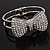 Diamante 'Bow' Hinged Bangle Bracelet In Rhodium Plated Metal - 19cm Length - view 14
