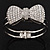 Diamante 'Bow' Hinged Bangle Bracelet In Rhodium Plated Metal - 19cm Length - view 4