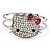 Diamante 'Kitten' With Pink Bow Hinged Bangle Bracelet In Rhodium Plated Metal - view 9
