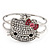 Diamante 'Kitten' With Pink Bow Hinged Bangle Bracelet In Rhodium Plated Metal - view 10