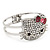 Diamante 'Kitten' With Pink Bow Hinged Bangle Bracelet In Rhodium Plated Metal - view 8