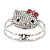 Diamante 'Kitten' With Pink Bow Hinged Bangle Bracelet In Rhodium Plated Metal - view 7