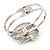 Diamante 'Kitten' With Pink Bow Hinged Bangle Bracelet In Rhodium Plated Metal - view 6