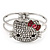 Diamante 'Kitten' With Pink Bow Hinged Bangle Bracelet In Rhodium Plated Metal - view 3