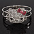 Diamante 'Kitten' With Pink Bow Hinged Bangle Bracelet In Rhodium Plated Metal