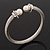 Silver Plated Twisted Simulated Pearl Cuff Bangle - Adjustable