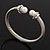 Silver Plated Twisted Simulated Pearl Cuff Bangle - Adjustable - view 4