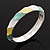 Lime/Yellow/White Enamel Twisted Hinged Bangle Bracelet In Rhodium Plated Metal - 19cm Length - view 2