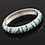 Aqua Blue/White Zebra Pattern Hinged Bangle Bracelet In Rhodium Plated Metal - 18cm Length - view 7