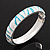Aqua Blue/White Zebra Pattern Hinged Bangle Bracelet In Rhodium Plated Metal - 18cm Length - view 2
