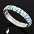 Aqua Blue/White Zebra Pattern Hinged Bangle Bracelet In Rhodium Plated Metal - 18cm Length - view 8