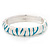 Aqua Blue/White Zebra Pattern Hinged Bangle Bracelet In Rhodium Plated Metal - 18cm Length - view 3