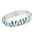 Aqua Blue/White Zebra Pattern Hinged Bangle Bracelet In Rhodium Plated Metal - 18cm Length - view 5