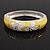 Yellow/White Enamel Hinged Butterfly Bangle In Rhodium Plated Metal - about 18cm Length