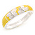 Yellow/White Enamel Hinged Butterfly Bangle In Rhodium Plated Metal - about 18cm Length - view 2