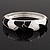 Black/White Enamel Diamante Hinged Bangle Bracelet In Rhodium Plated Metal - 18cm Length