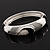 Black/White/Grey Enamel Diamante Hinged Bangle Bracelet In Rhodium Plated Metal - 18cm Length - view 9
