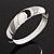 Black/White/Grey Enamel Diamante Hinged Bangle Bracelet In Rhodium Plated Metal - 18cm Length