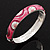 Pink Crystal Enamel Hinged Bangle Bracelet In Rhodium Plated Metal - 19cm Length - view 2