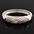 Pink/White/Beige Enamel Diamante Hinged Bangle Bracelet In Rhodium Plated Metal - 18cm Length