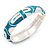 Light Blue/White Geometric Enamel Hinged Bangle Bracelet In Rhodium Plated Metal - 18cm Length