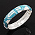 Light Blue/White Geometric Enamel Hinged Bangle Bracelet In Rhodium Plated Metal - 18cm Length - view 3