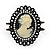 Large Diamante 'Classic Cameo' Hinged Bangle Bracelet In Black Metal - up to 18cm wrist