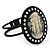 Large Simulated Pearl 'Cameo' Hinged Bangle Bracelet In Black Metal - up to 18cm wrist - view 4
