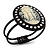 Large Simulated Pearl 'Cameo' Hinged Bangle Bracelet In Black Metal - up to 18cm wrist - view 3