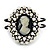 Large Simulated Pearl 'Classic Cameo' Hinged Bangle Bracelet In Black Metal - up to 18cm wrist - view 7